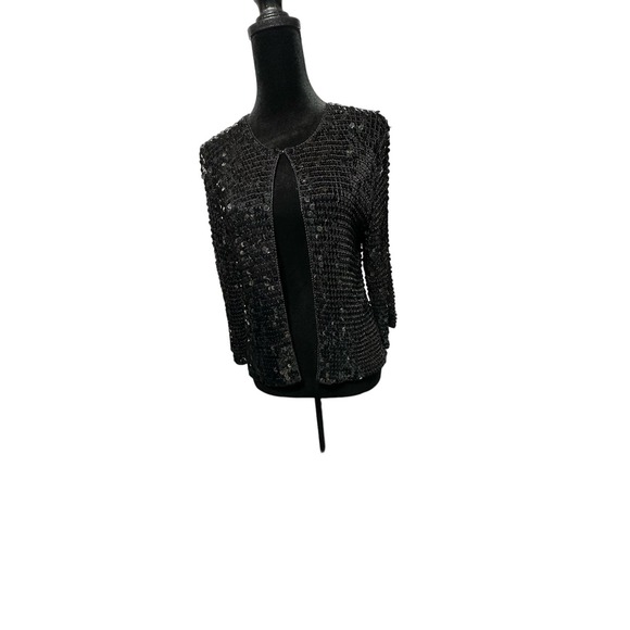 Harrison Morgan Women's Black Sequined sweater‎ M/L Party Cocktail Long Sleeve - Picture 1 of 7